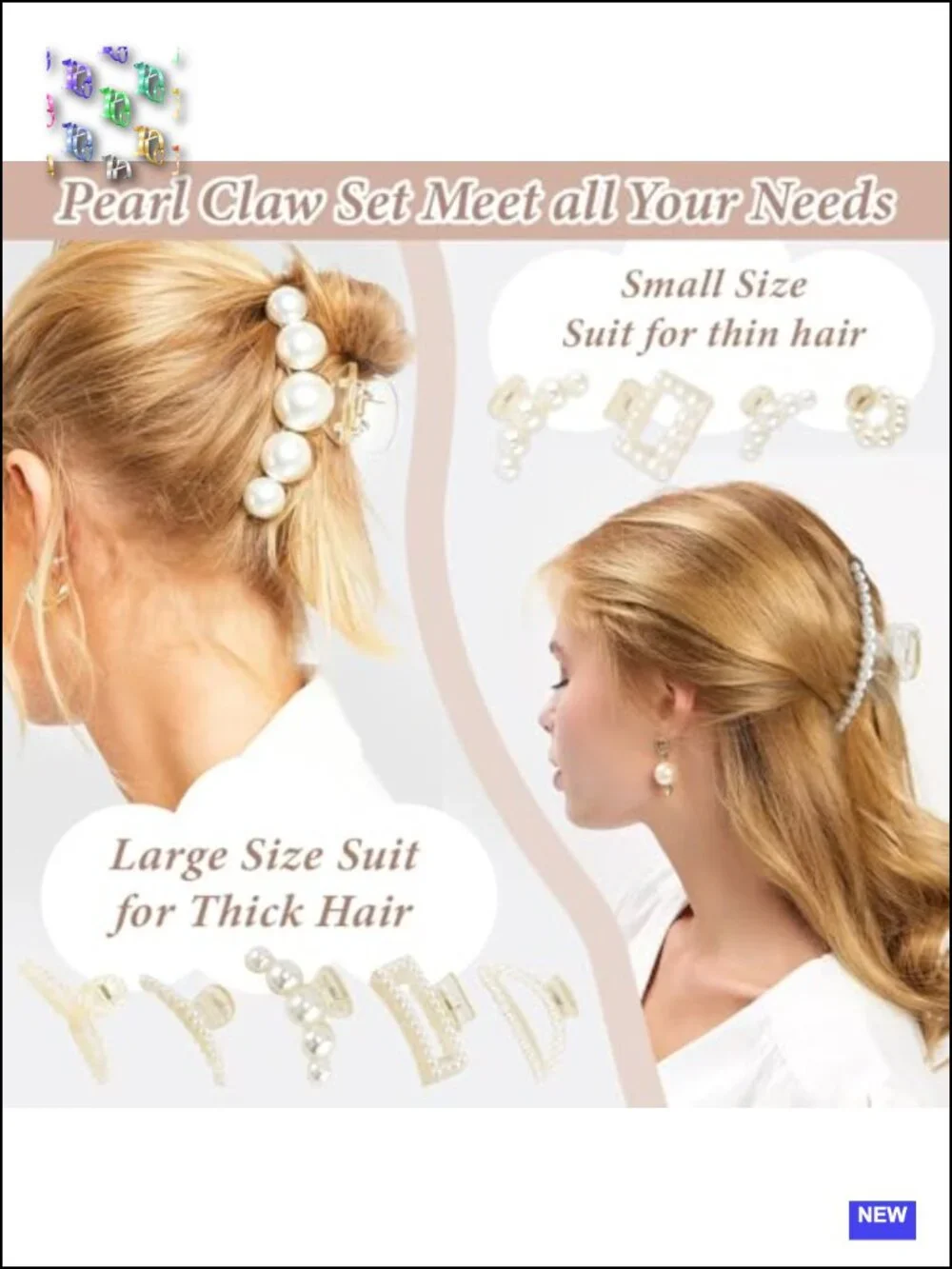 9 Pearl Claw Hair Clips Set - Strong Hold, Faux Pearl Acrylic